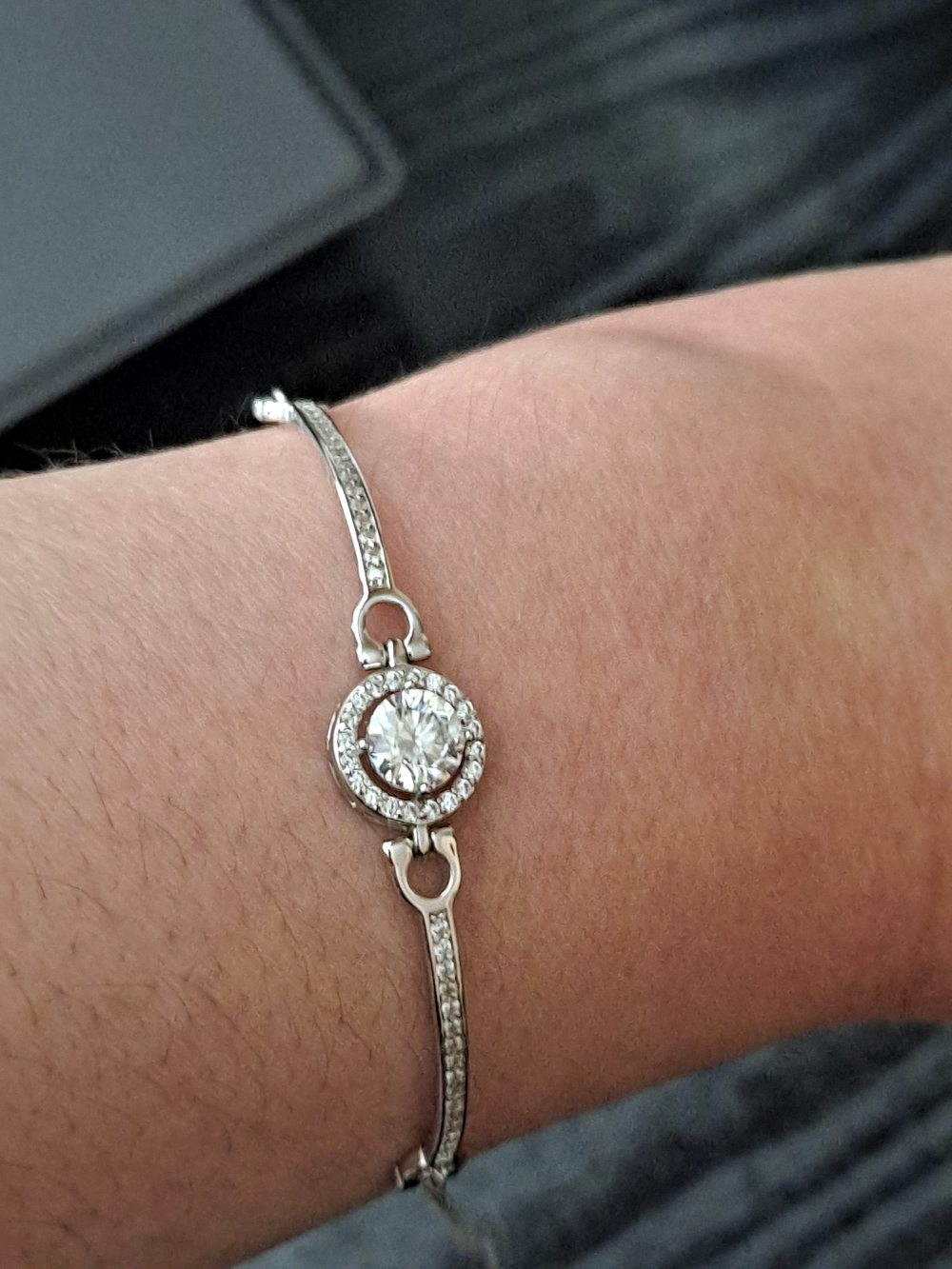 Certified 1 ct. t.w. Moissanite Halo Bar Bracelet 18k White Gold Finish